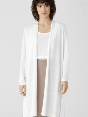 Eileen Fisher Long Open-Front White Cardigan